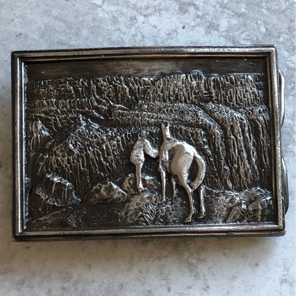 Bergamot Belt Buckle Brass 1977 Horses Mountain Western - Picture 3 of 5